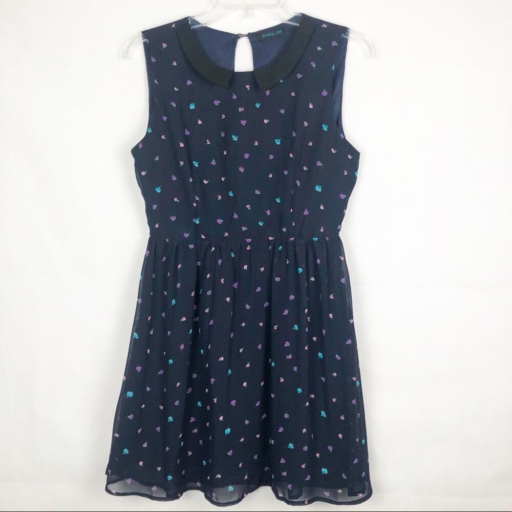 CALS Blue Chiffon Sheath Floral Dress
